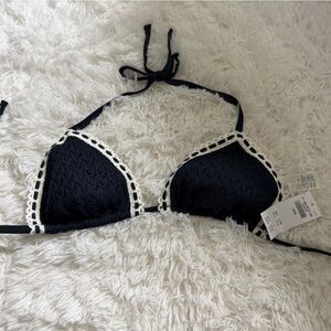 Hollister Navy and White Crochet Bikini Top